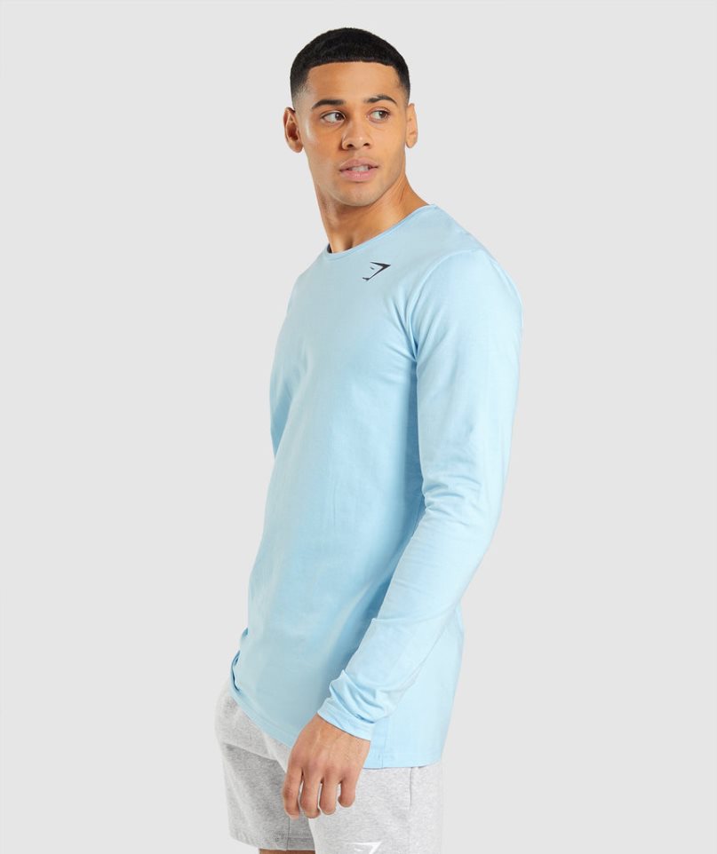 Men's Gymshark Essential Long Sleeve T-Shirts Light Blue | NZ 2NZFHM